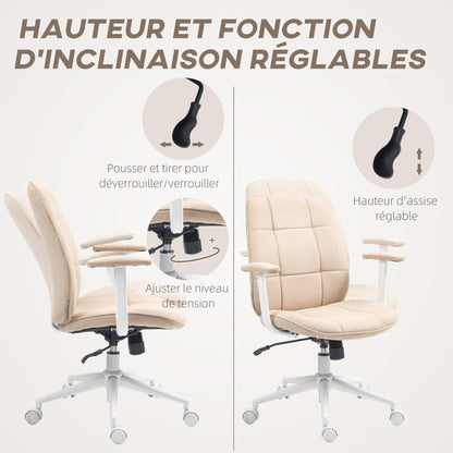 Office Chair Desk Chair Ergonomic Chair with Adjustable Height, Rocking Function, Swivel Office Chair with Wheels, Load Capacity 120 Kg, Beige