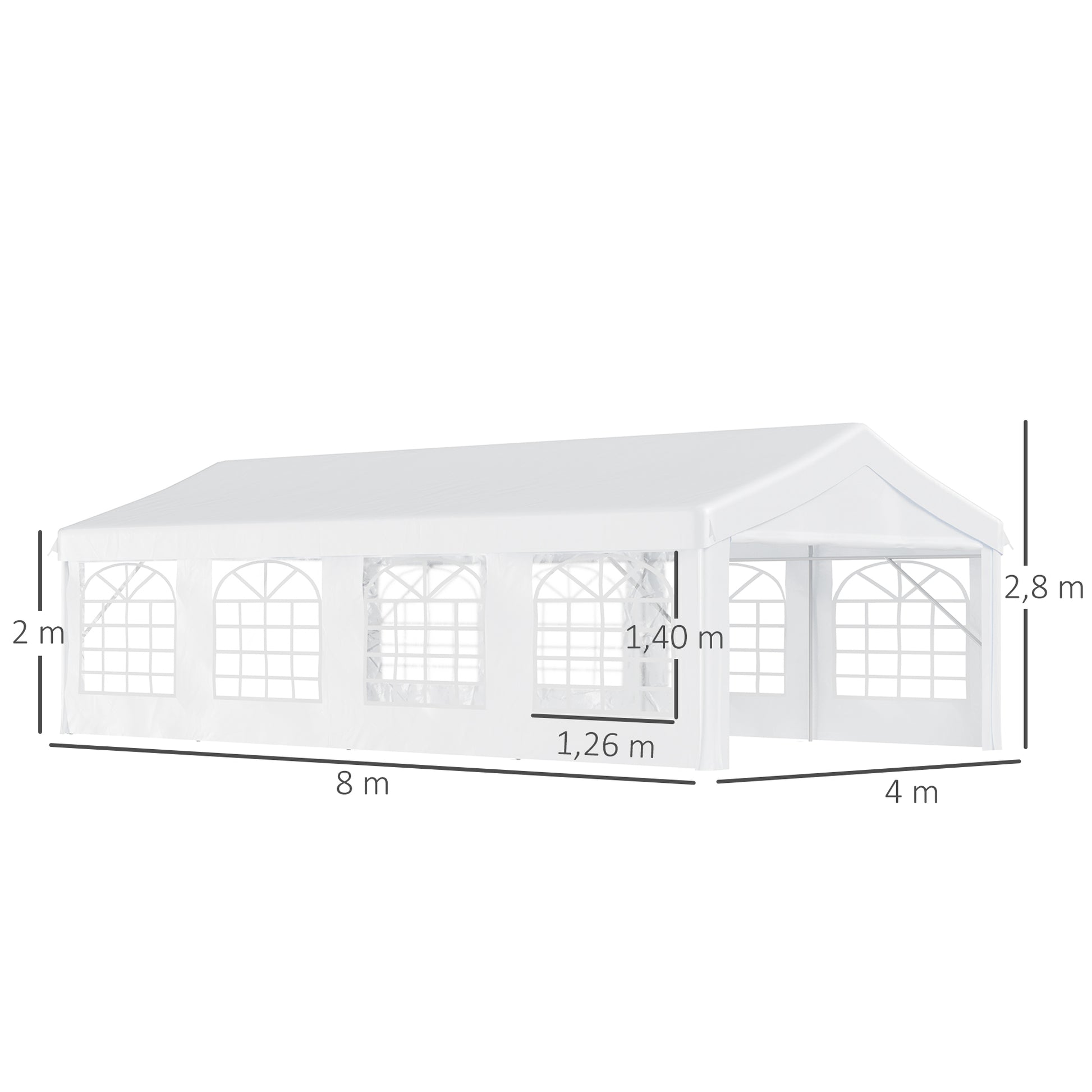 Party Tent 8x4 m Garden Gazebo with 4 Side Panels and 8 Anti-UV Windows Pavilion Pergola Carport Gazebo for Events Weddings White