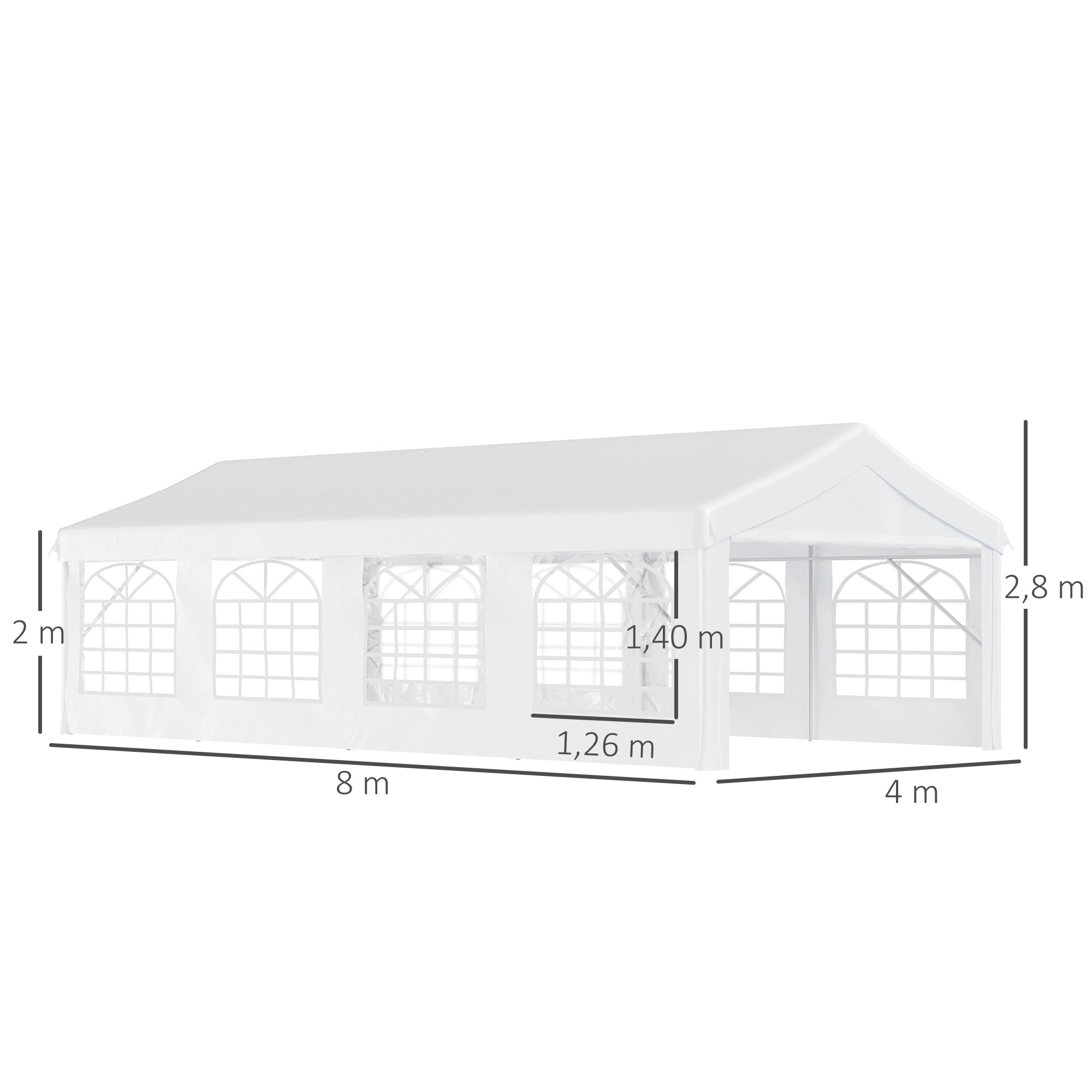Party Tent 8x4 m Garden Gazebo with 4 Side Panels and 8 Anti-UV Windows Pavilion Pergola Carport Gazebo for Events Weddings White