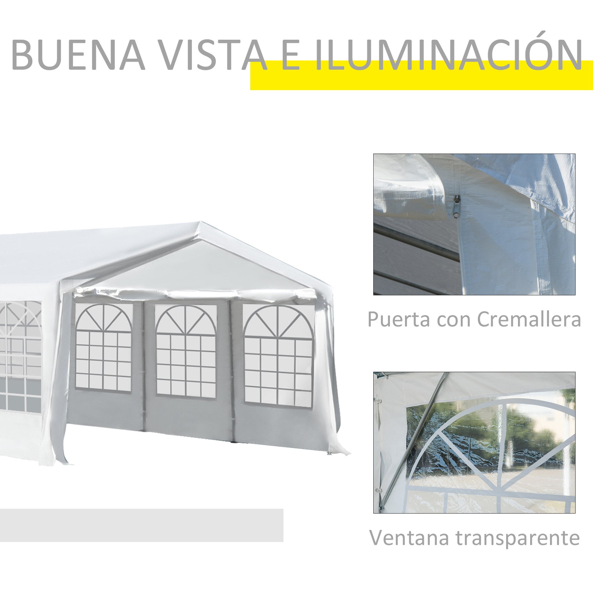 Party Tent 8x4 m Garden Gazebo with 4 Side Panels and 8 Anti-UV Windows Pavilion Pergola Carport Gazebo for Events Weddings White