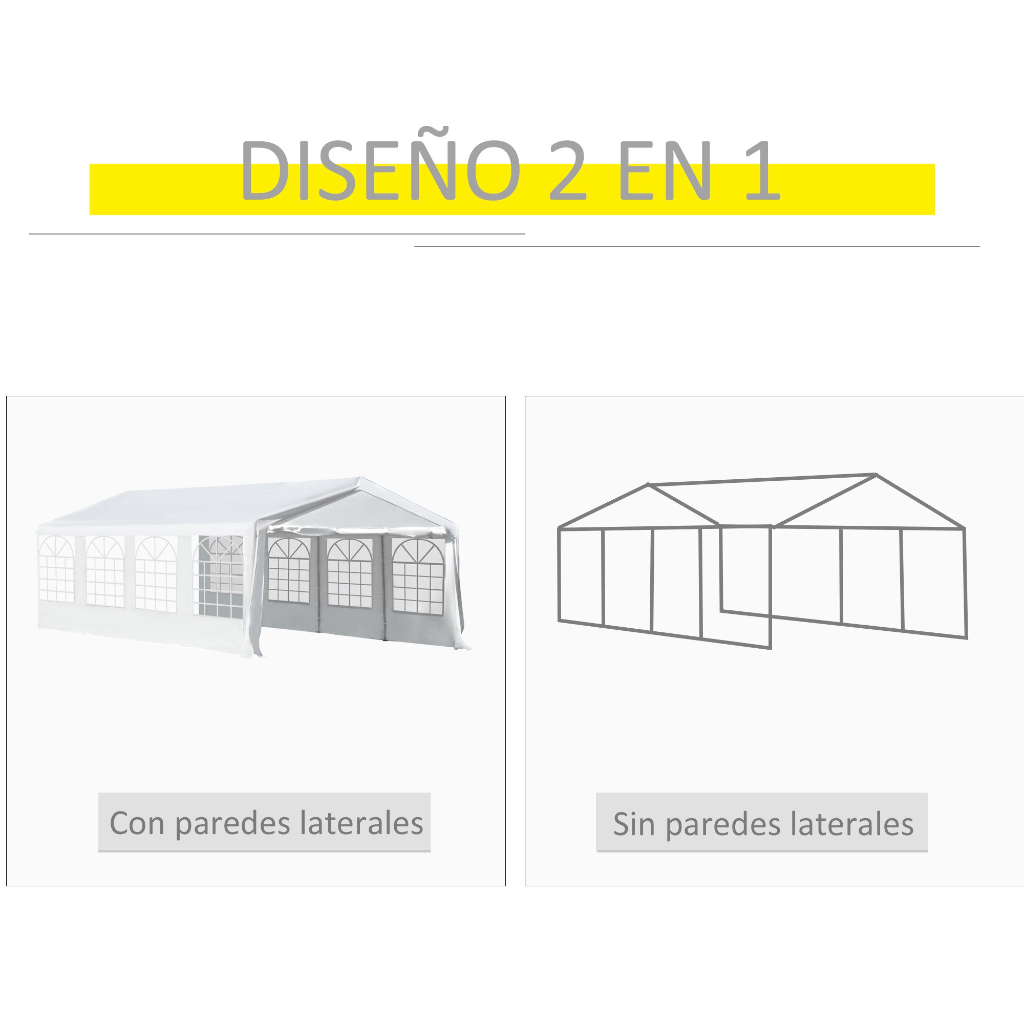 Party Tent 8x4 m Garden Gazebo with 4 Side Panels and 8 Anti-UV Windows Pavilion Pergola Carport Gazebo for Events Weddings White