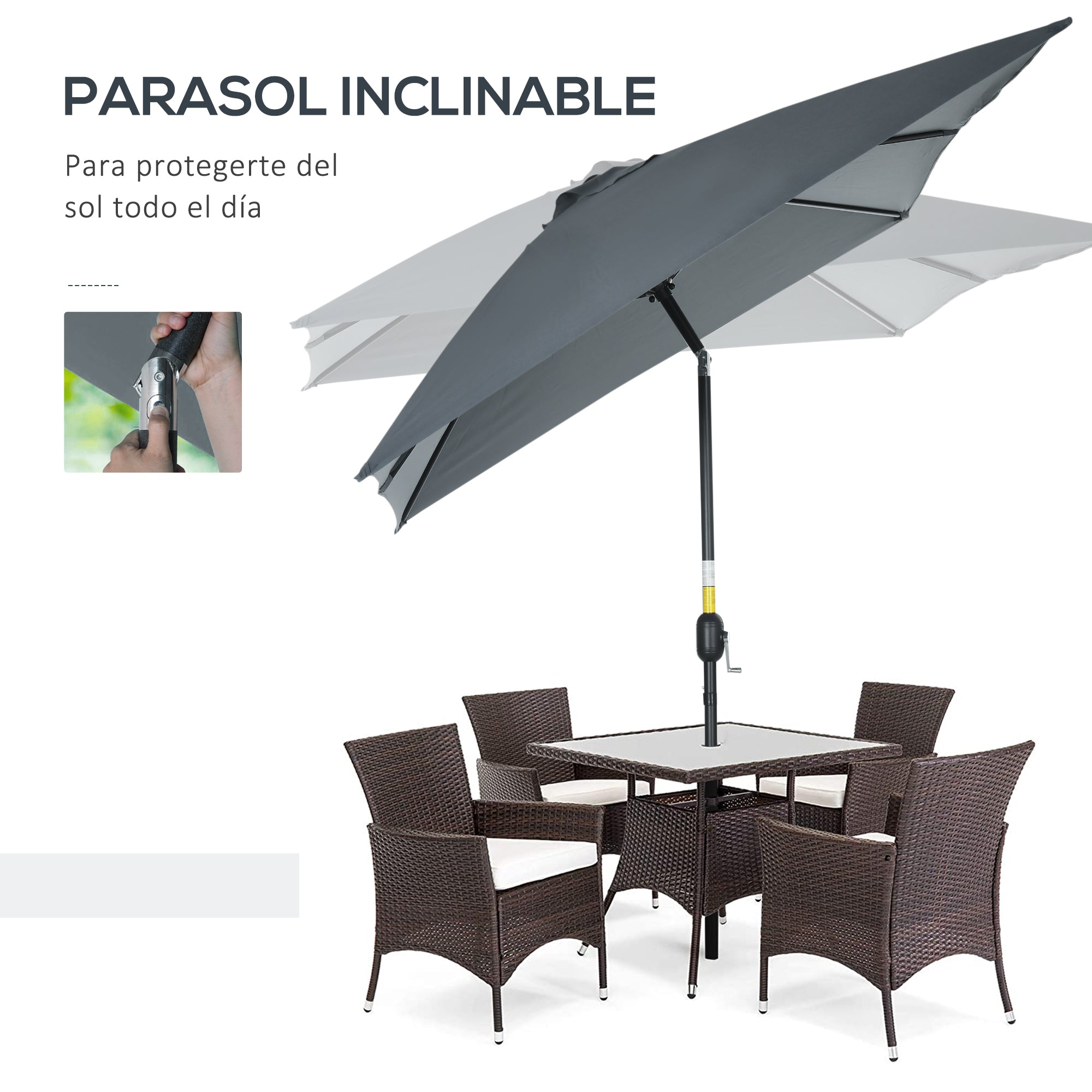 Aluminum Umbrella 200x300x253 cm Rectangular Garden Parasol with Crank and Detachable Anti-UV Pole for Terrace Poolside Outdoor Patio, Gray