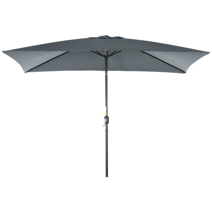 Aluminum Umbrella 200x300x253 cm Rectangular Garden Parasol with Crank and Detachable Anti-UV Pole for Terrace Poolside Outdoor Patio, Gray