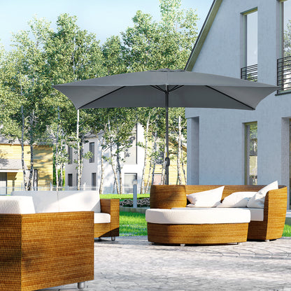 Aluminum Umbrella 200x300x253 cm Rectangular Garden Parasol with Crank and Detachable Anti-UV Pole for Terrace Poolside Outdoor Patio, Gray