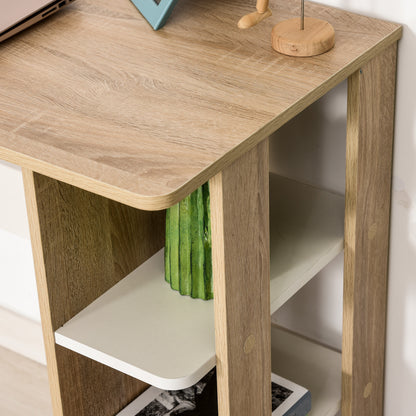 Computer Desk Computer Table dim. 100L x 44W x 74H cm 3 Side Shelves Wooden Light Oak White