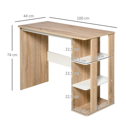 Computer Desk Computer Table dim. 100L x 44W x 74H cm 3 Side Shelves Wooden Light Oak White