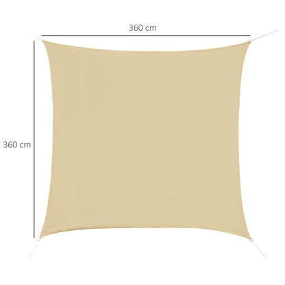 Square Sun Shade Sail for Outdoor in Breathable HDPE, UV Protection 95%, 360x360 cm