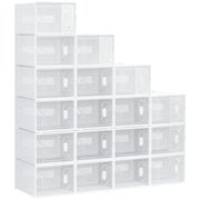 18-Piece Shoe Box Set, Shoe Organizer with Magnetic Doors, Shoe Box with Lid, Plastic Shoe Storage for Shoes up to Size 45, Transparent+White
