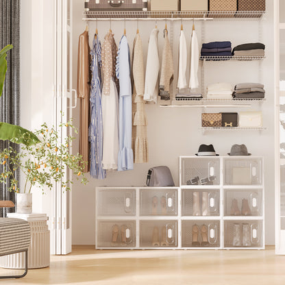 18-Piece Shoe Box Set, Shoe Organizer with Magnetic Doors, Shoe Box with Lid, Plastic Shoe Storage for Shoes up to Size 45, Transparent+White