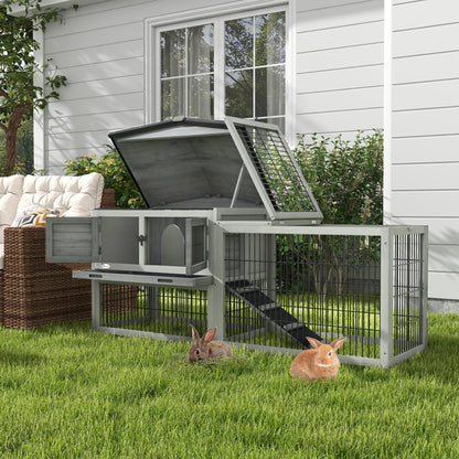 Rabbit Hutch 2 Levels Rabbit Hutch Made of Fir Wood Winterproof Double Deck House with Outdoor Run Ramp 150x52x68 cm Rabbit Cage Outdoor Small Animal Hutch for Rabbits Guinea Pigs Gray
