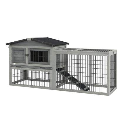 Rabbit Hutch 2 Levels Rabbit Hutch Made of Fir Wood Winterproof Double Deck House with Outdoor Run Ramp 150x52x68 cm Rabbit Cage Outdoor Small Animal Hutch for Rabbits Guinea Pigs Gray