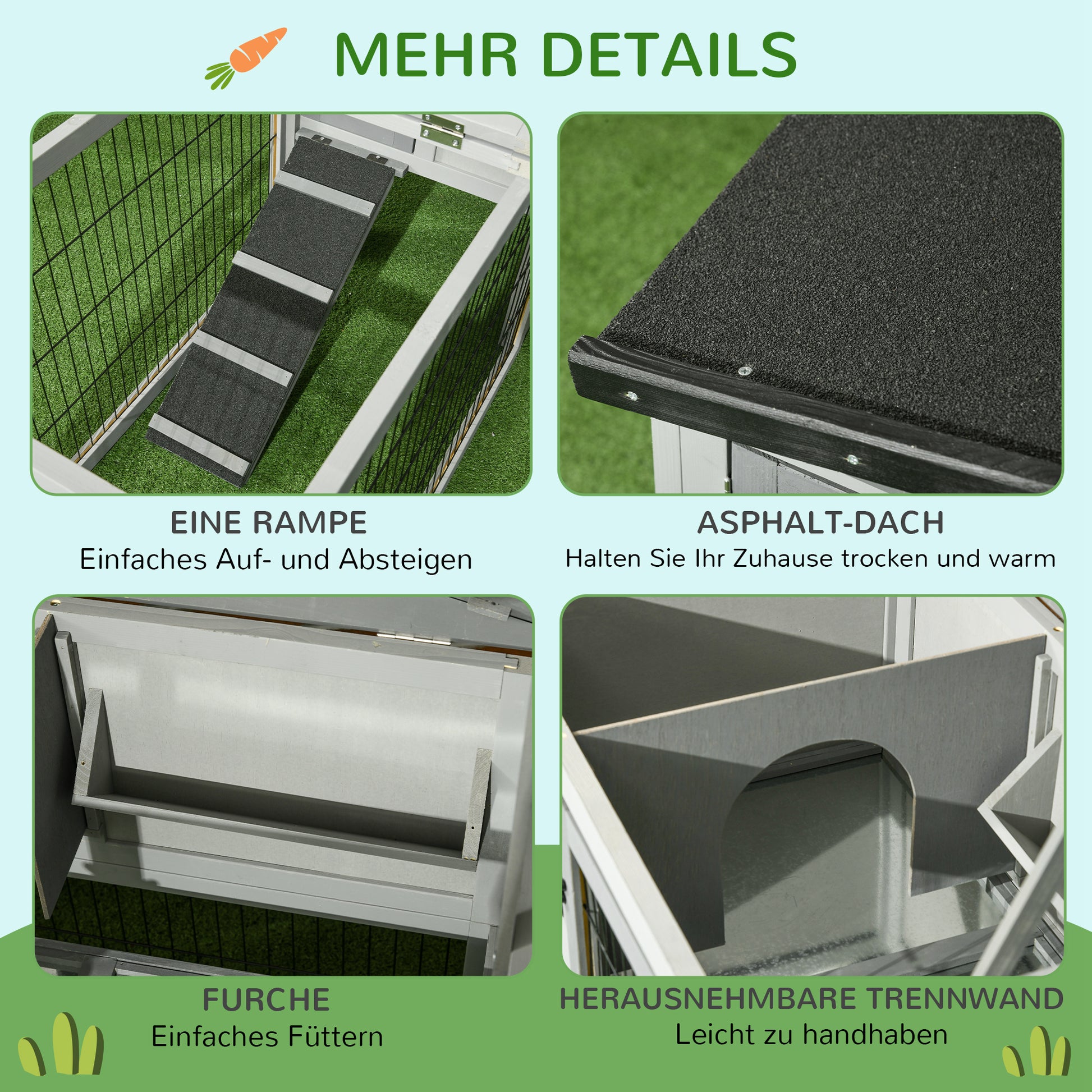 Rabbit Hutch 2 Levels Rabbit Hutch Made of Fir Wood Winterproof Double Deck House with Outdoor Run Ramp 150x52x68 cm Rabbit Cage Outdoor Small Animal Hutch for Rabbits Guinea Pigs Gray