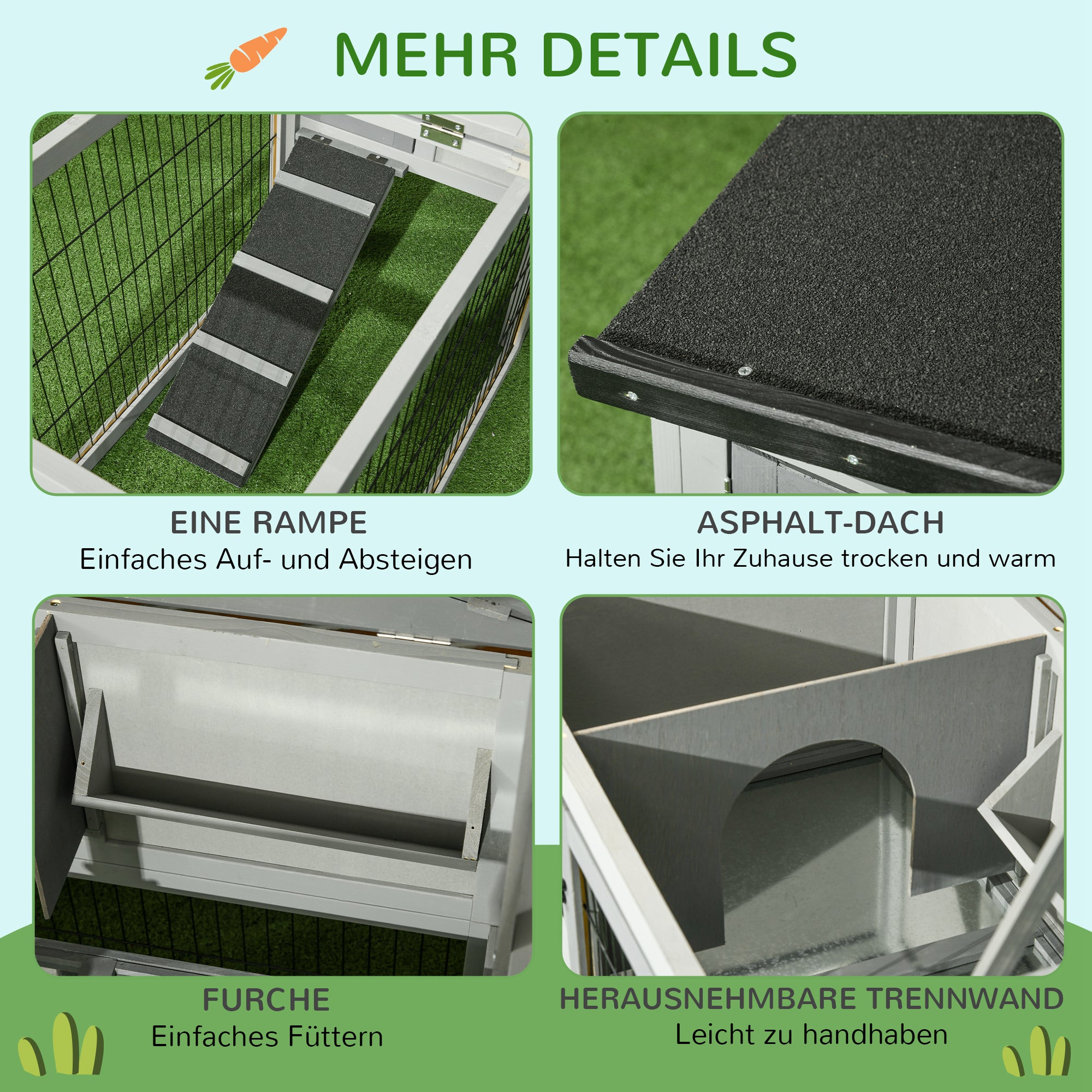 Rabbit Hutch 2 Levels Rabbit Hutch Made of Fir Wood Winterproof Double Deck House with Outdoor Run Ramp 150x52x68 cm Rabbit Cage Outdoor Small Animal Hutch for Rabbits Guinea Pigs Gray