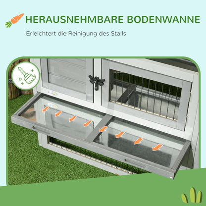 Rabbit Hutch 2 Levels Rabbit Hutch Made of Fir Wood Winterproof Double Deck House with Outdoor Run Ramp 150x52x68 cm Rabbit Cage Outdoor Small Animal Hutch for Rabbits Guinea Pigs Gray