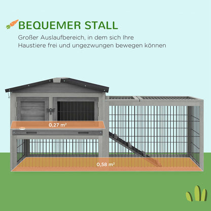 Rabbit Hutch 2 Levels Rabbit Hutch Made of Fir Wood Winterproof Double Deck House with Outdoor Run Ramp 150x52x68 cm Rabbit Cage Outdoor Small Animal Hutch for Rabbits Guinea Pigs Gray