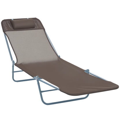 Folding Sun Lounger Garden Lounger with Head Pillow Adjustable Sunlounger up to 120kg Load Capacity for Garden, Balcony, and Pool, 4 Colors (Brown)