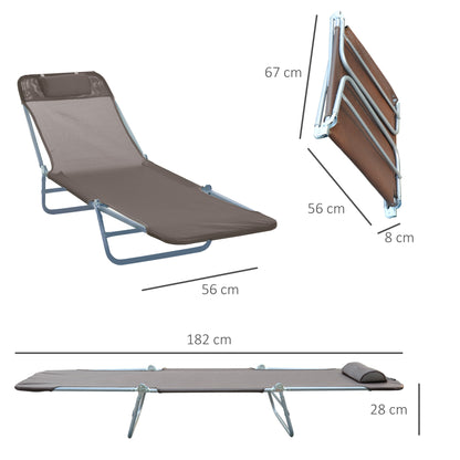 Folding Sun Lounger Garden Lounger with Head Pillow Adjustable Sunlounger up to 120kg Load Capacity for Garden, Balcony, and Pool, 4 Colors (Brown)