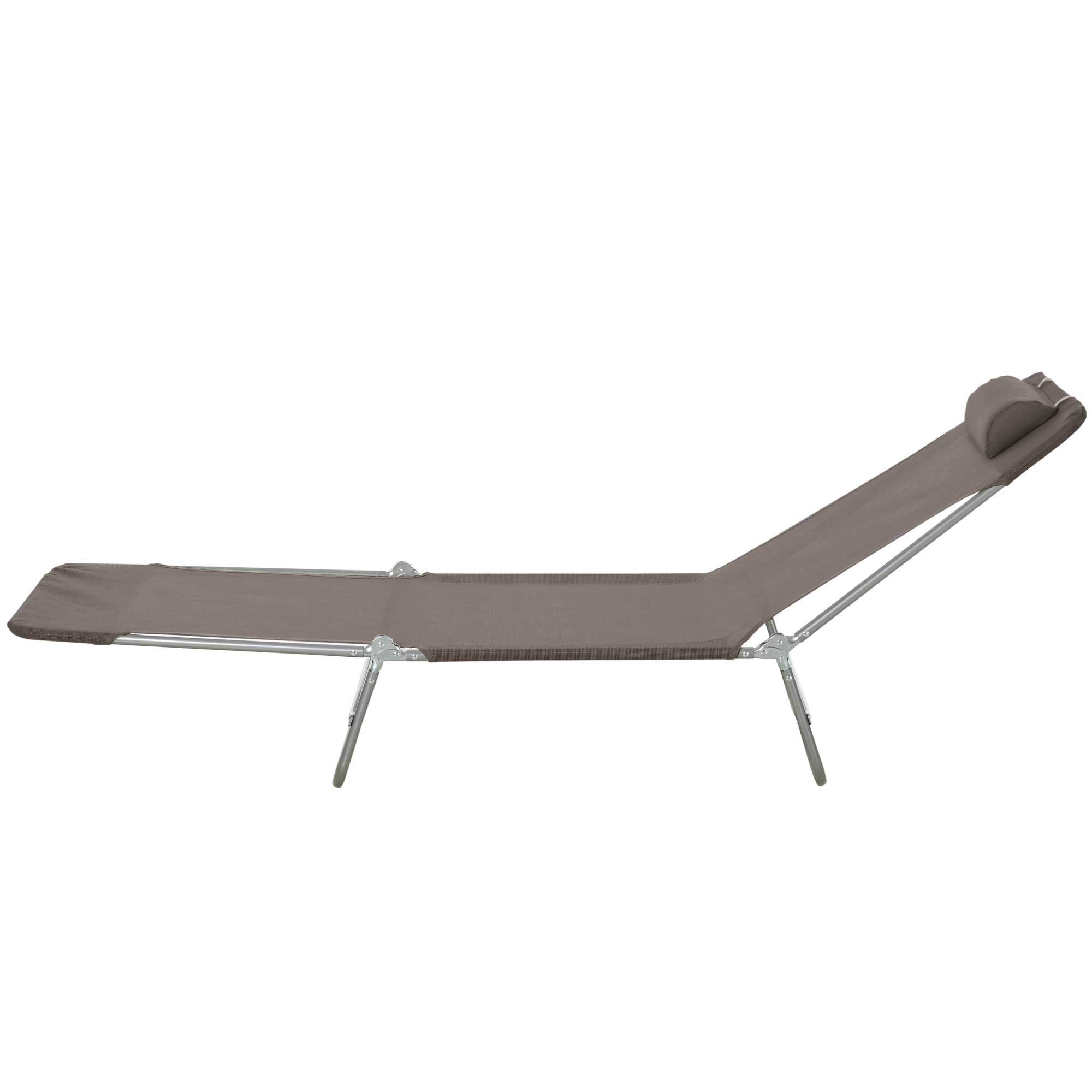 Folding Sun Lounger Garden Lounger with Head Pillow Adjustable Sunlounger up to 120kg Load Capacity for Garden, Balcony, and Pool, 4 Colors (Brown)