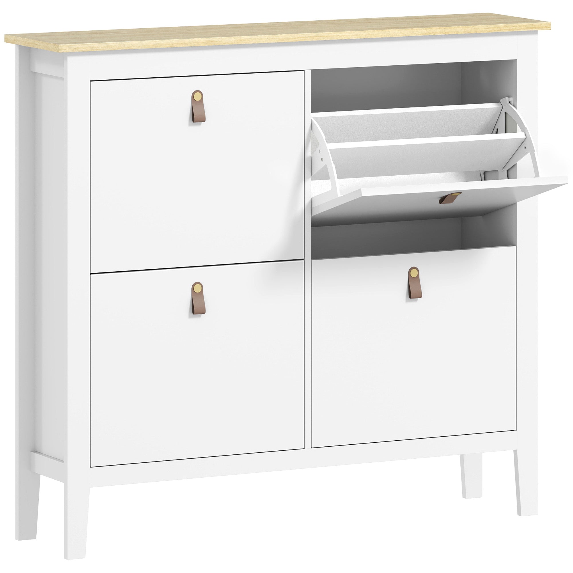 Narrow Shoe Cabinet Shoe Rack for Entryway with 4 Flip Drawers Adjustable Shelves and PU Handles for 20 Pairs of Shoes for Hallway 105x24x95.5 cm White