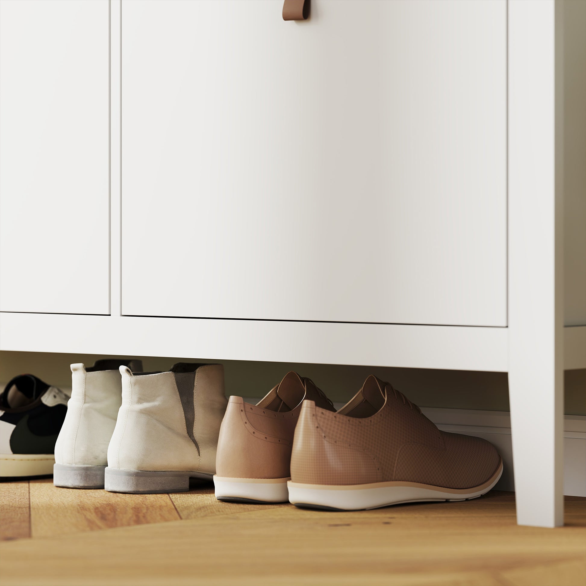 Narrow Shoe Cabinet Shoe Rack for Entryway with 4 Flip Drawers Adjustable Shelves and PU Handles for 20 Pairs of Shoes for Hallway 105x24x95.5 cm White
