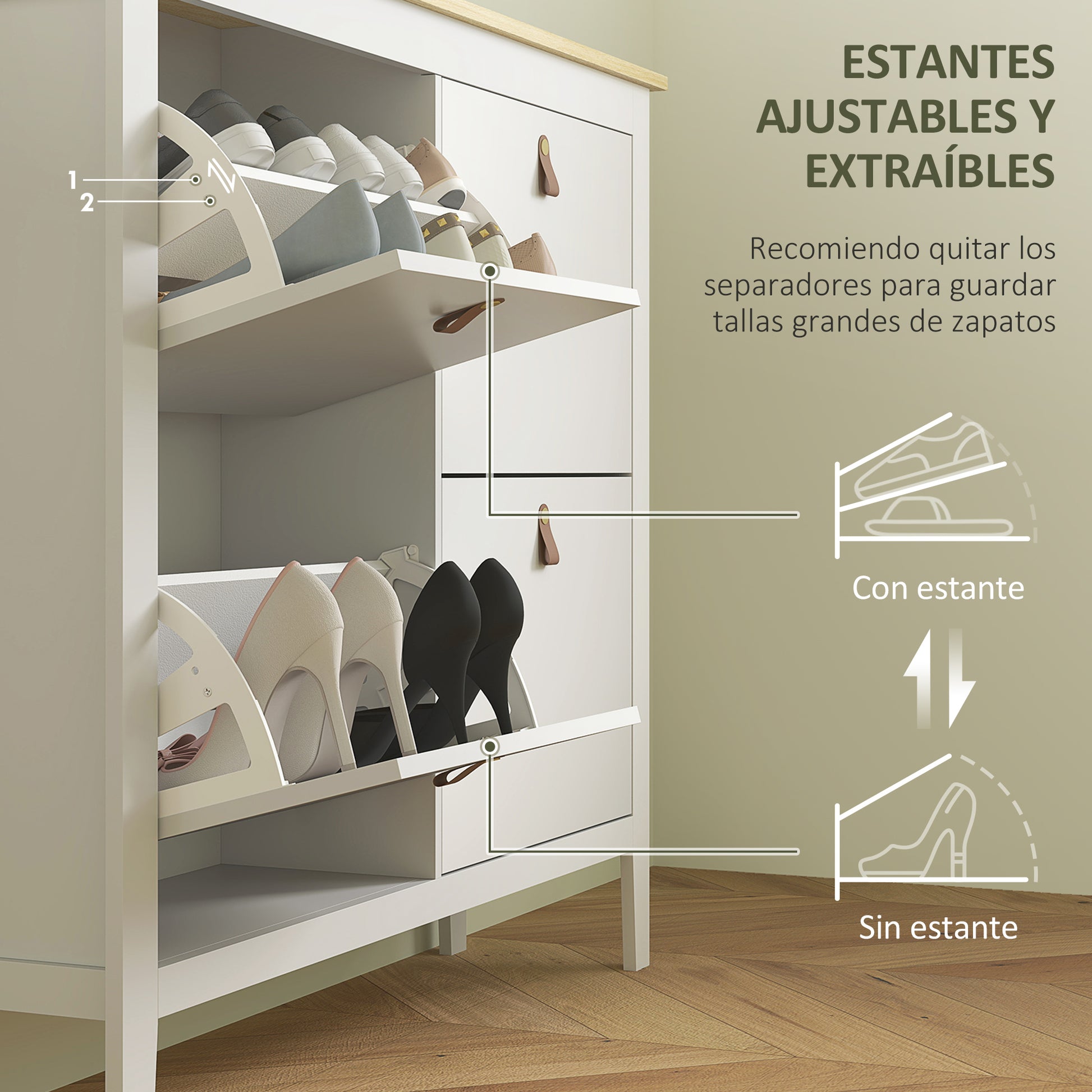 Narrow Shoe Cabinet Shoe Rack for Entryway with 4 Flip Drawers Adjustable Shelves and PU Handles for 20 Pairs of Shoes for Hallway 105x24x95.5 cm White