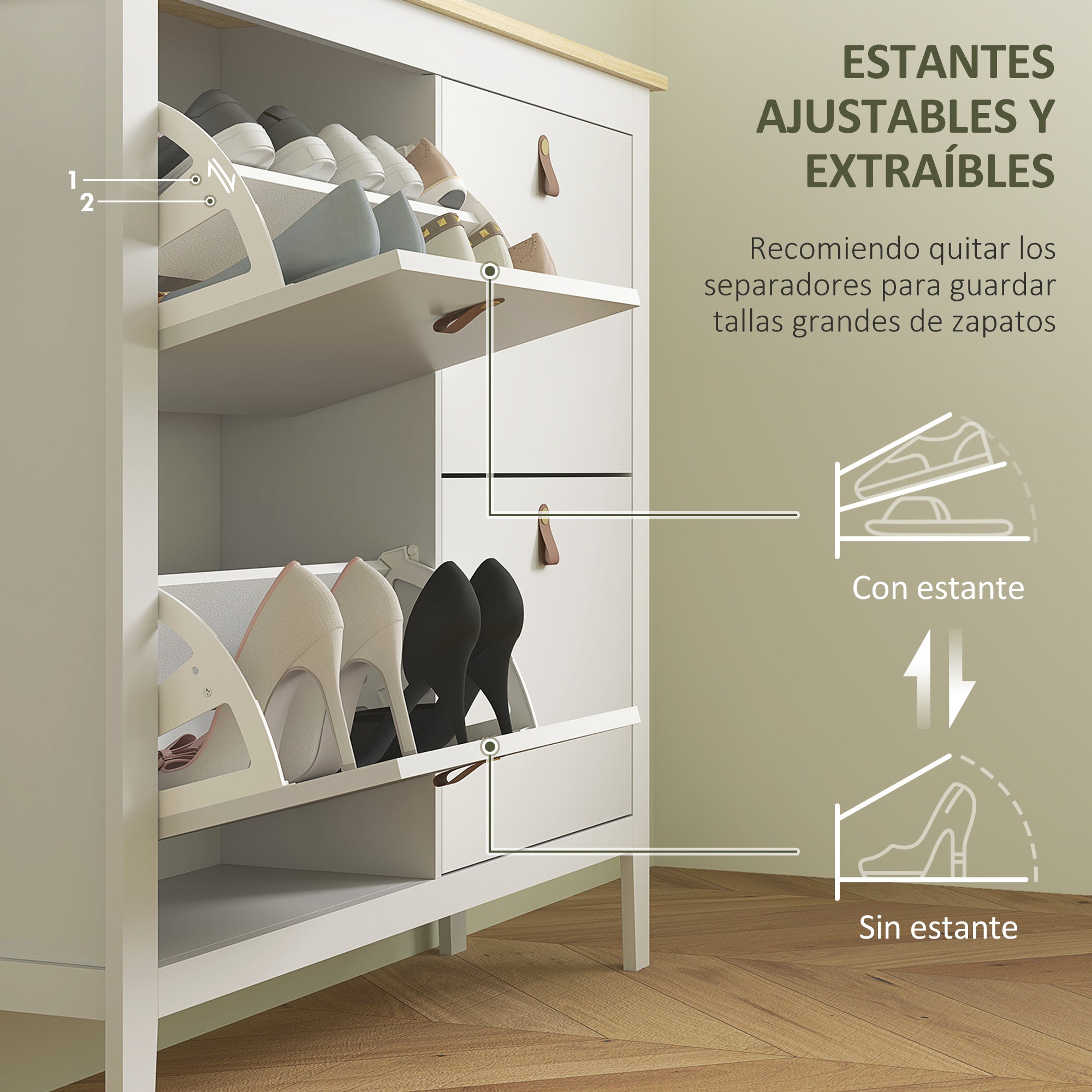 Narrow Shoe Cabinet Shoe Rack for Entryway with 4 Flip Drawers Adjustable Shelves and PU Handles for 20 Pairs of Shoes for Hallway 105x24x95.5 cm White