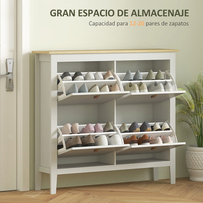 Narrow Shoe Cabinet Shoe Rack for Entryway with 4 Flip Drawers Adjustable Shelves and PU Handles for 20 Pairs of Shoes for Hallway 105x24x95.5 cm White