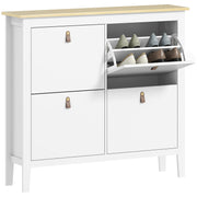 Narrow Shoe Cabinet Shoe Rack for Entryway with 4 Flip Drawers Adjustable Shelves and PU Handles for 20 Pairs of Shoes for Hallway 105x24x95.5 cm White