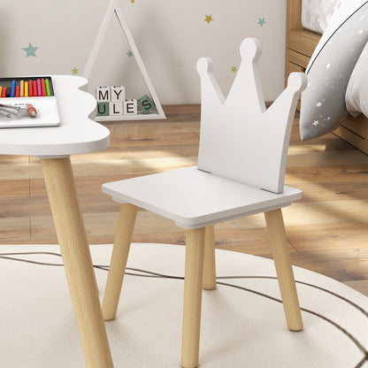 3-Piece Children's Table and Chairs Set Children's Table with 2 Chairs with Crown Backrest for Kids 3-6 Years for Playroom Bedroom Nursery White