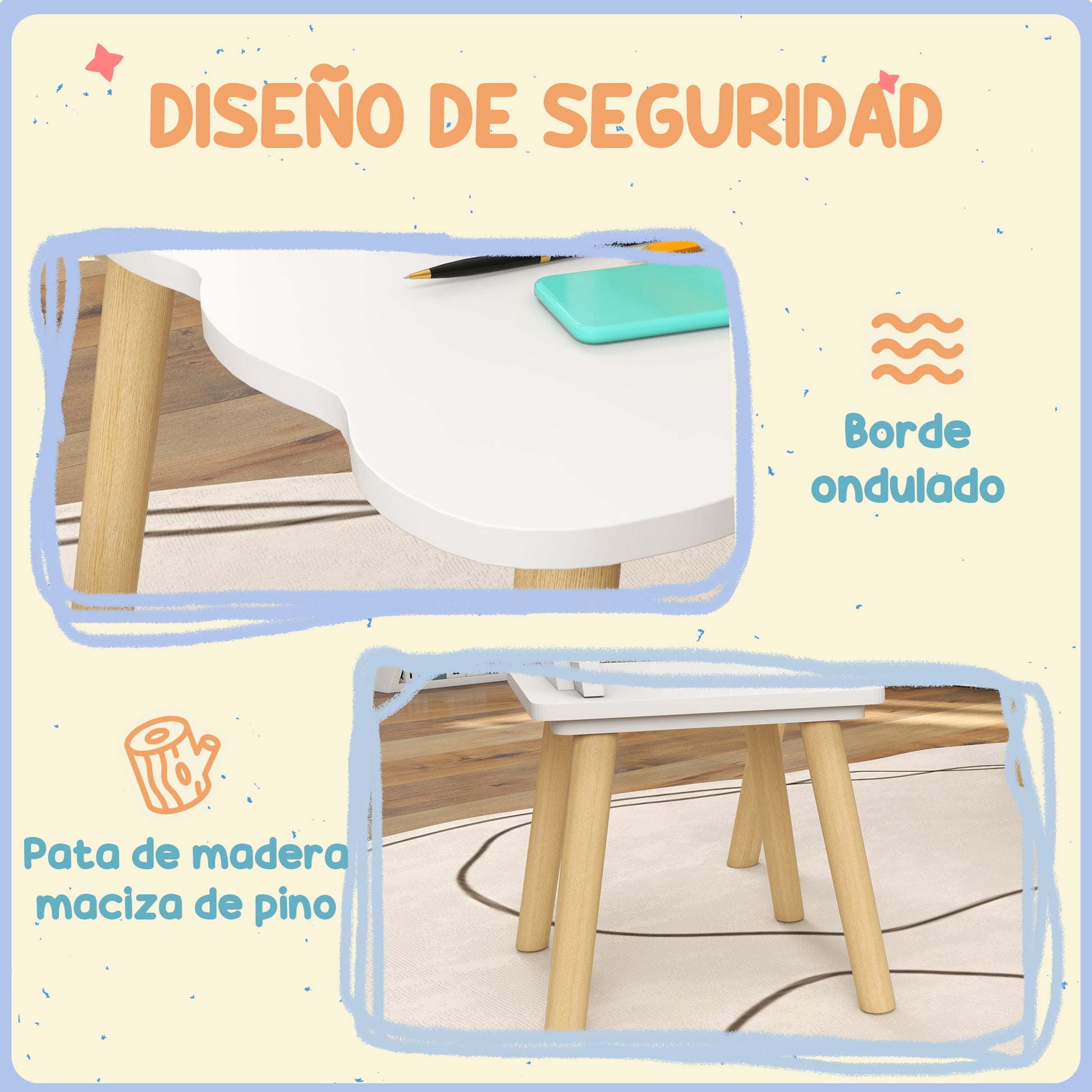 3-Piece Children's Table and Chairs Set Children's Table with 2 Chairs with Crown Backrest for Kids 3-6 Years for Playroom Bedroom Nursery White