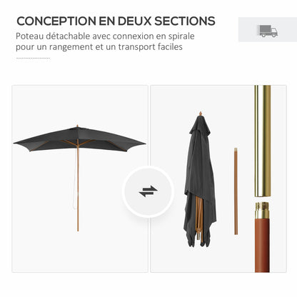 Rectangular Straight Garden Parasol Large Size 3L x 2W x 2.5H meters Dark Gray