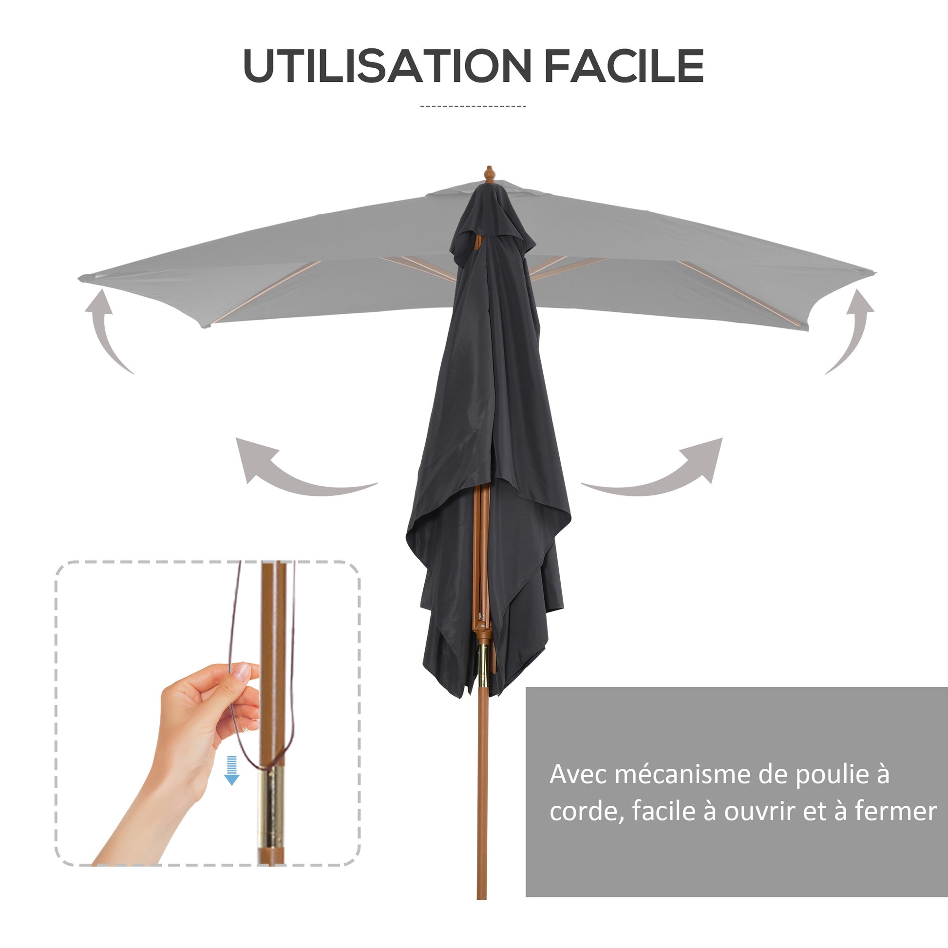 Rectangular Straight Garden Parasol Large Size 3L x 2W x 2.5H meters Dark Gray