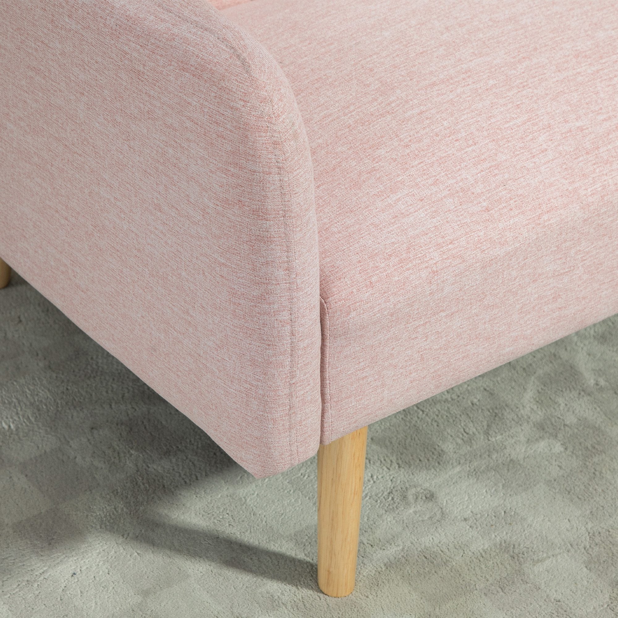 2-Seater Modern Sofa Bed 173x75x73 cm Foldable Sofa Bed Upholstered in Synthetic Linen with Adjustable 3-Level Backrest and Detachable Armrests for Living Room Office Pink