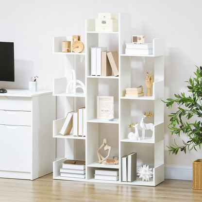Tree Shaped Bookcase with 13 Shelves, Modern Wooden Bookshelf for Living Room, Study, Office, White