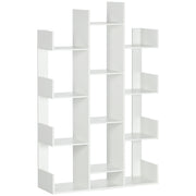 Tree Shaped Bookcase with 13 Shelves, Modern Wooden Bookshelf for Living Room, Study, Office, White