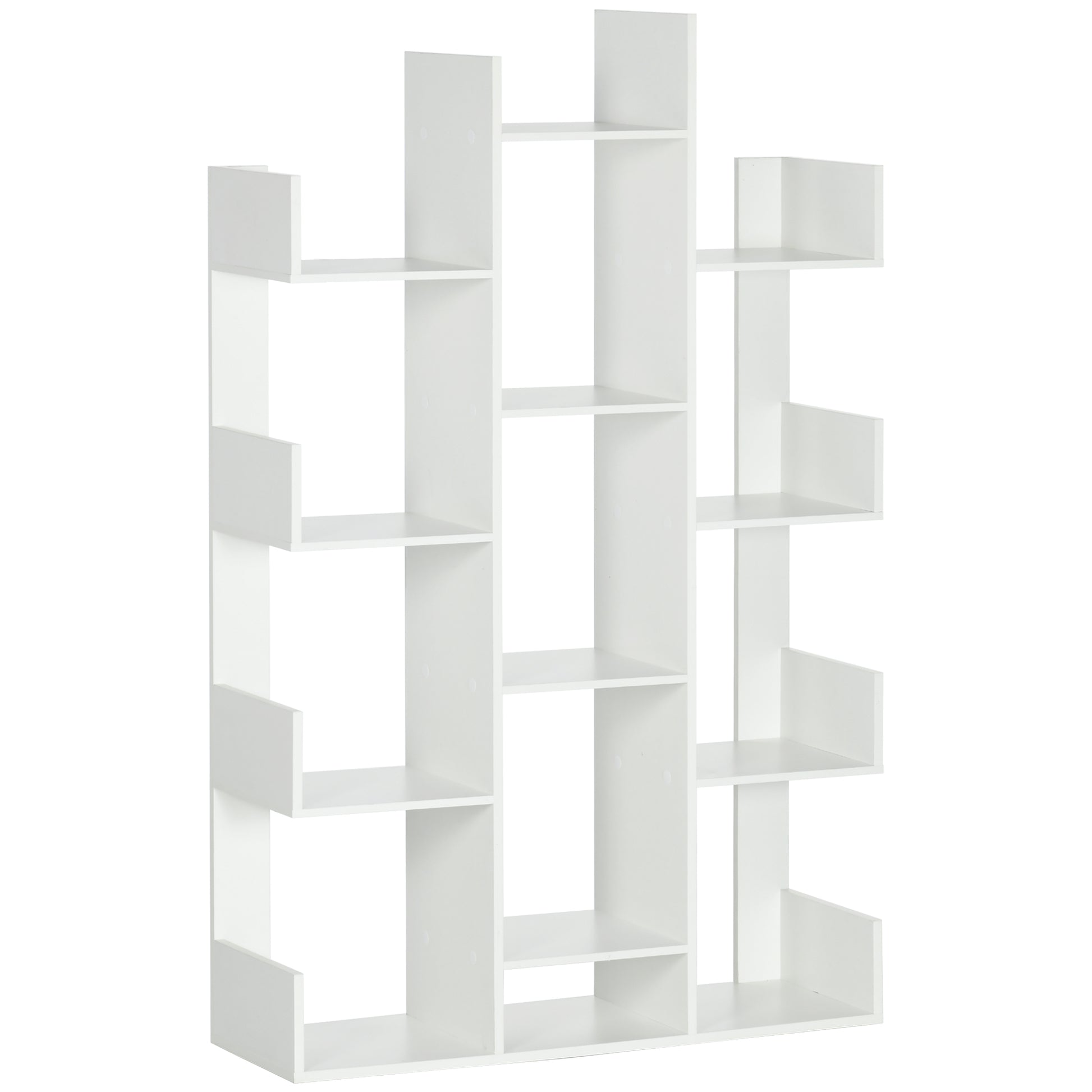 Tree Shaped Bookcase with 13 Shelves, Modern Wooden Bookshelf for Living Room, Study, Office, White