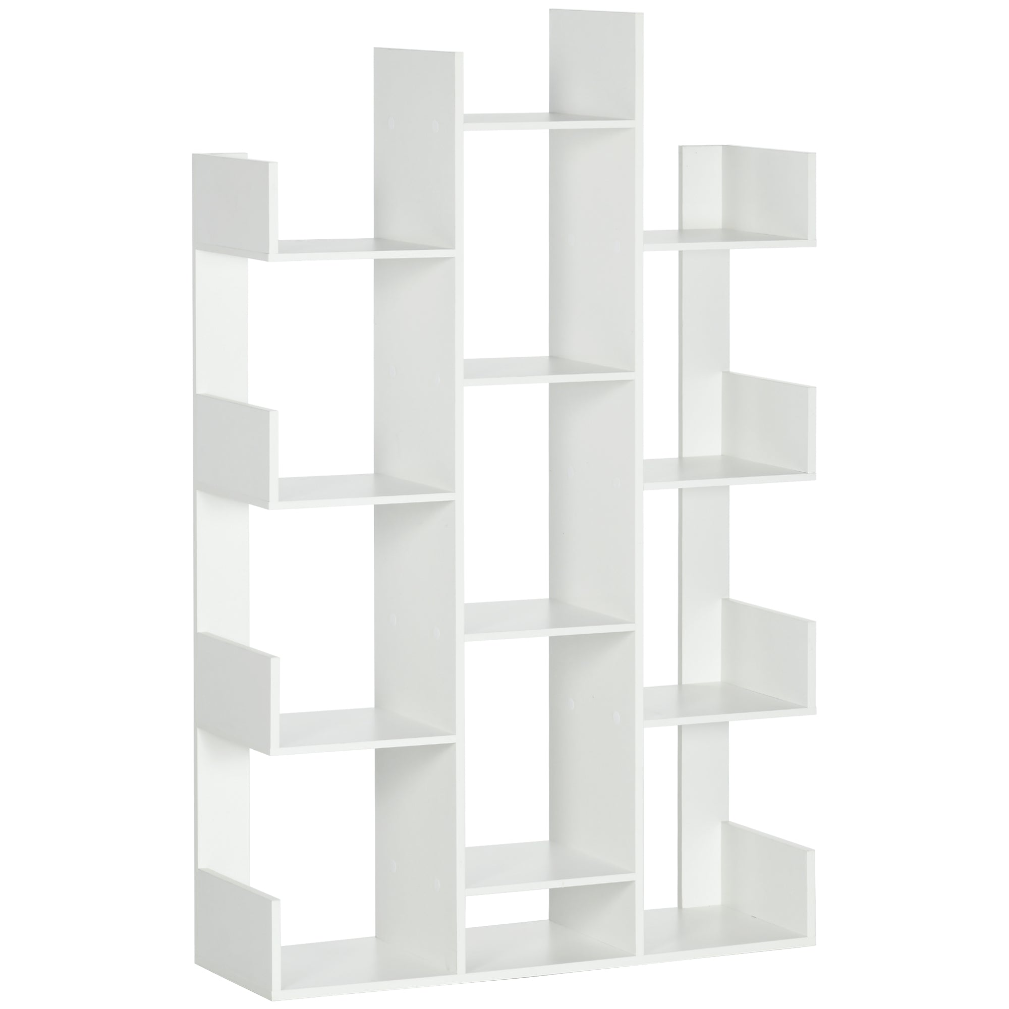 Tree Shaped Bookcase with 13 Shelves, Modern Wooden Bookshelf for Living Room, Study, Office, White