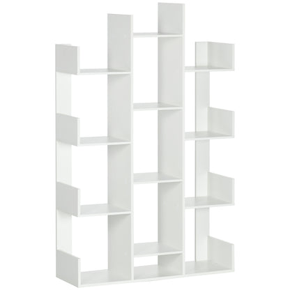 Tree Shaped Bookcase with 13 Shelves, Modern Wooden Bookshelf for Living Room, Study, Office, White