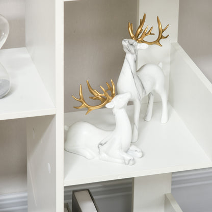 Tree Shaped Bookcase with 13 Shelves, Modern Wooden Bookshelf for Living Room, Study, Office, White