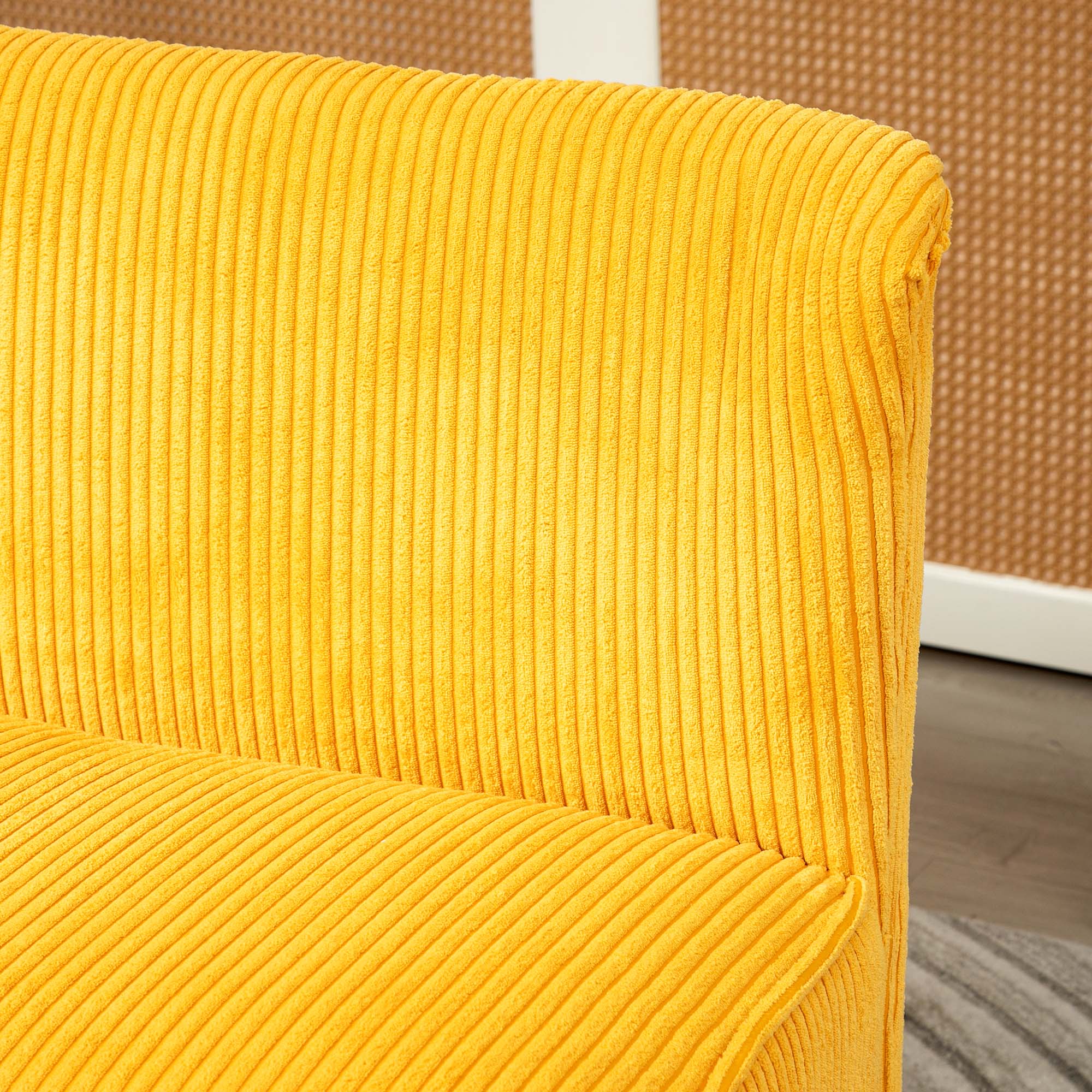 Sofa 2 Seater Modern Couch Armless Upholstered Sofa with Corduroy Look, Small Lounge Sofa with Wooden Legs for Living Room, 117 x 56.5 x 77 cm, Yellow