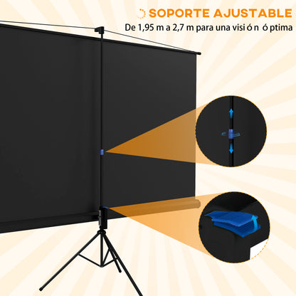 Manual Projector Screen with Stand 100 Inches Portable Projection Screen 16:9 Format with Adjustable Height for Indoor and Outdoor Home Cinema Patio 221x124 cm Black