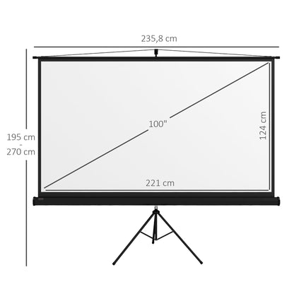Manual Projector Screen with Stand 100 Inches Portable Projection Screen 16:9 Format with Adjustable Height for Indoor and Outdoor Home Cinema Patio 221x124 cm Black