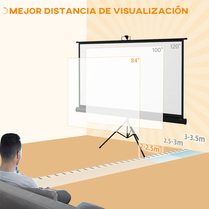 Manual Projector Screen with Stand 100 Inches Portable Projection Screen 16:9 Format with Adjustable Height for Indoor and Outdoor Home Cinema Patio 221x124 cm Black