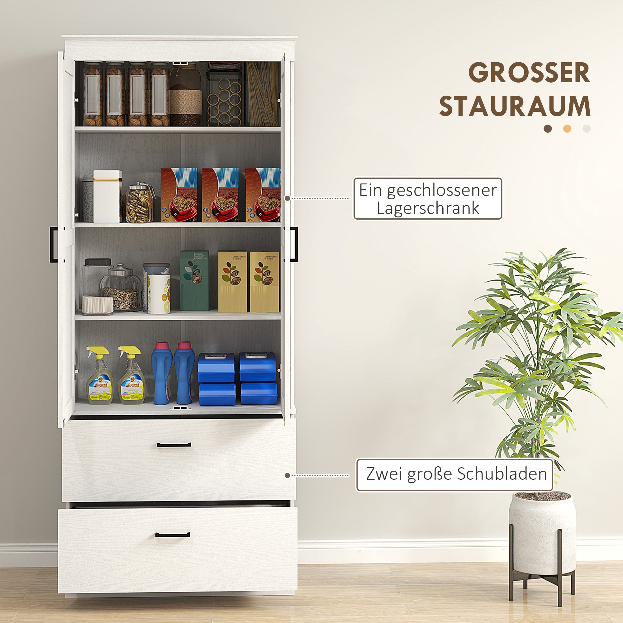 Kitchen Cabinet, Tall Cabinet with Adjustable Shelf, Drawer, Buffet Cabinet Storage Cabinet with Country-style Display Cabinet for Dining Room Kitchen 75x39x178 cm White