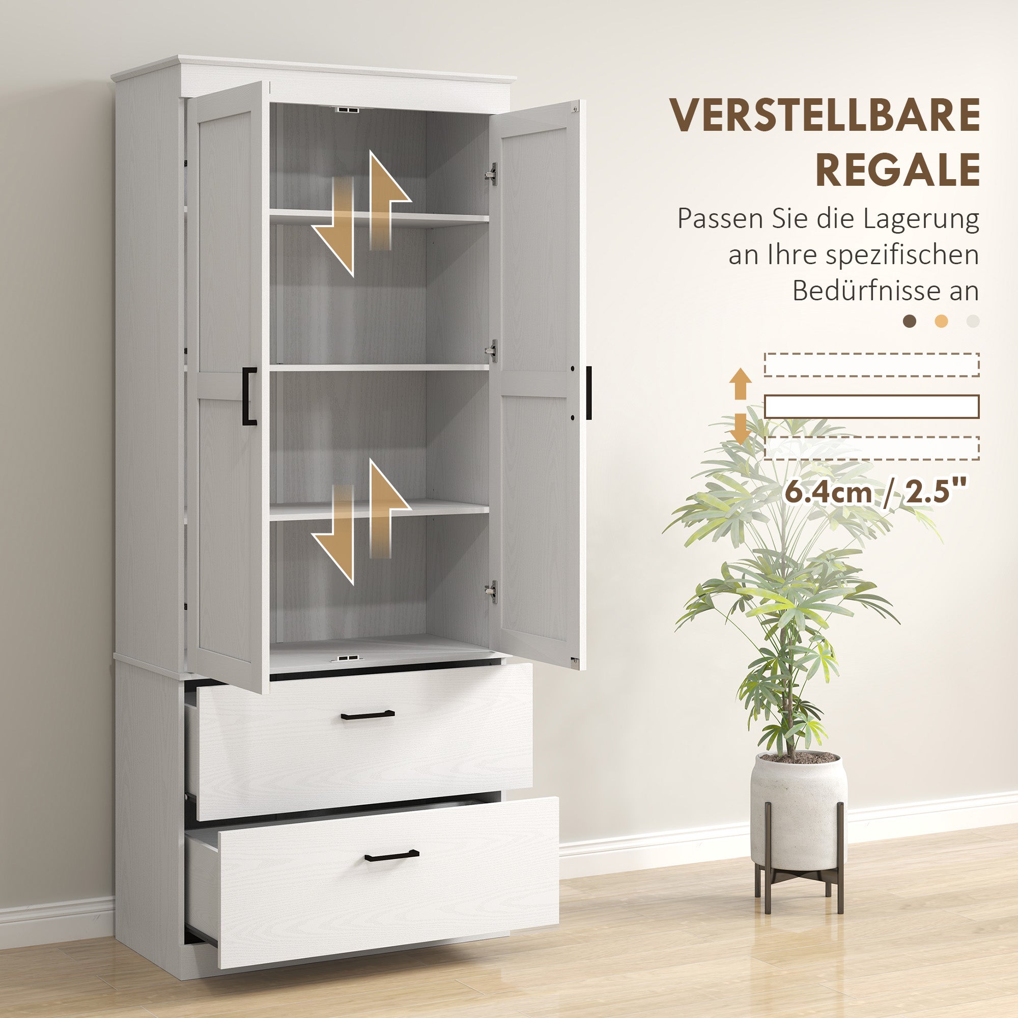 Kitchen Cabinet, Tall Cabinet with Adjustable Shelf, Drawer, Buffet Cabinet Storage Cabinet with Country-style Display Cabinet for Dining Room Kitchen 75x39x178 cm White