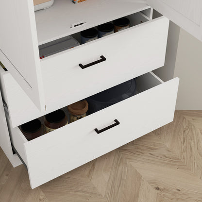 Kitchen Cabinet, Tall Cabinet with Adjustable Shelf, Drawer, Buffet Cabinet Storage Cabinet with Country-style Display Cabinet for Dining Room Kitchen 75x39x178 cm White