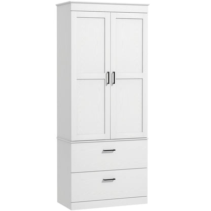 Kitchen Cabinet, Tall Cabinet with Adjustable Shelf, Drawer, Buffet Cabinet Storage Cabinet with Country-style Display Cabinet for Dining Room Kitchen 75x39x178 cm White