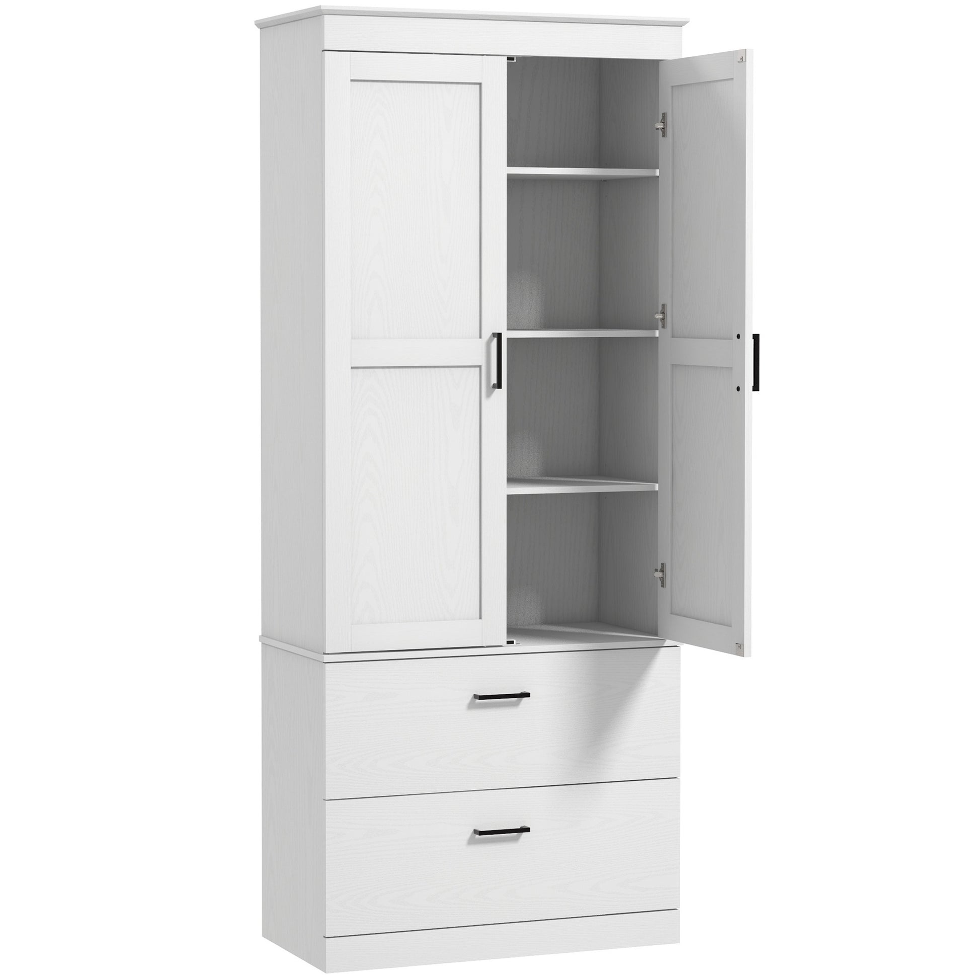Kitchen Cabinet, Tall Cabinet with Adjustable Shelf, Drawer, Buffet Cabinet Storage Cabinet with Country-style Display Cabinet for Dining Room Kitchen 75x39x178 cm White