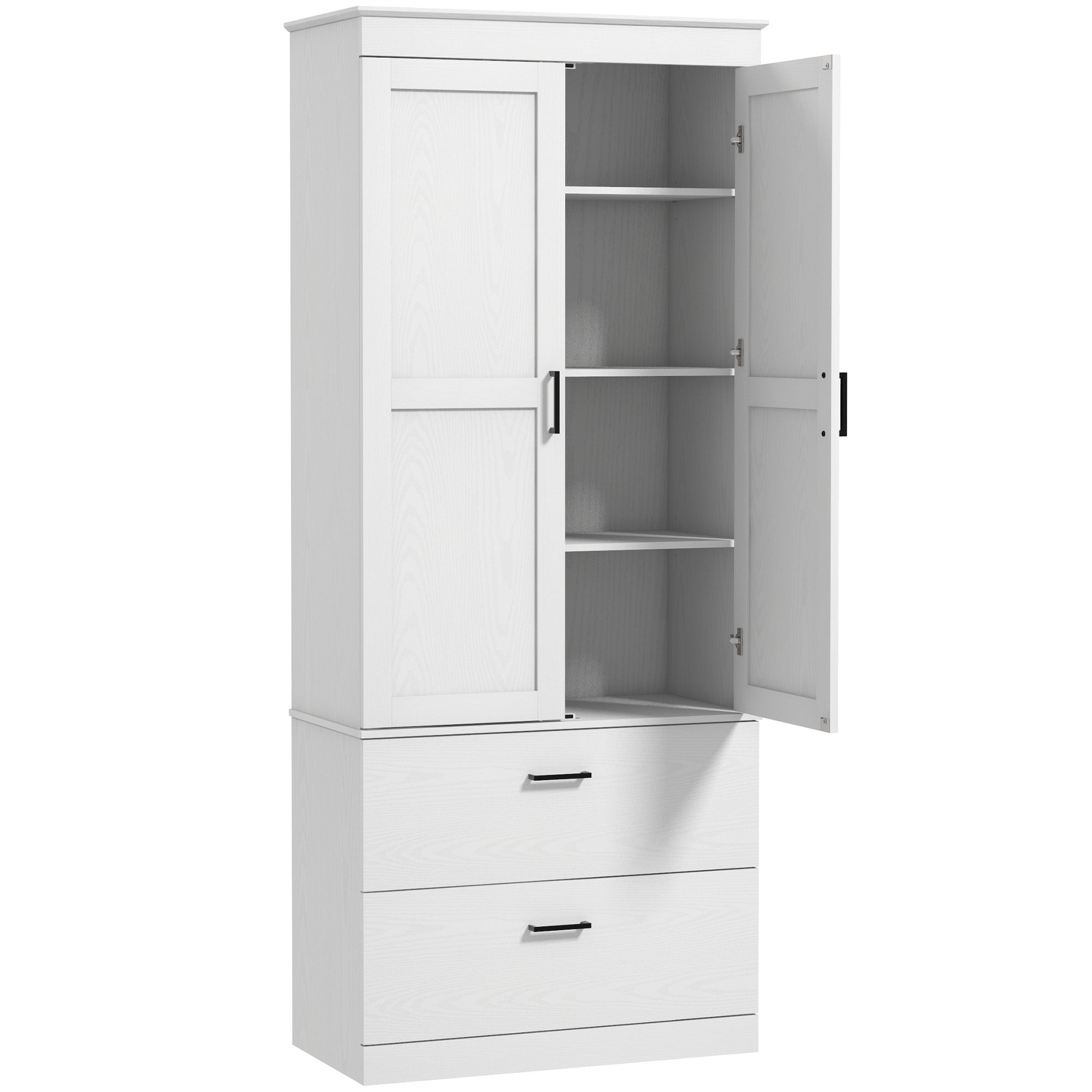 Kitchen Cabinet, Tall Cabinet with Adjustable Shelf, Drawer, Buffet Cabinet Storage Cabinet with Country-style Display Cabinet for Dining Room Kitchen 75x39x178 cm White