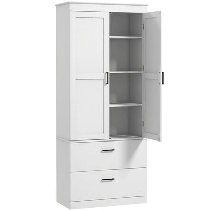 Kitchen Cabinet, Tall Cabinet with Adjustable Shelf, Drawer, Buffet Cabinet Storage Cabinet with Country-style Display Cabinet for Dining Room Kitchen 75x39x178 cm White